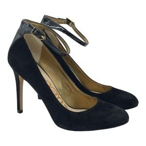 Sam Edelman Ciara Black Leather Suede Ankle Strap Pumps Women's Heels Size 5.5